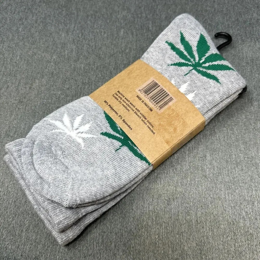 NEW Pro M3 Weed Leaf Socks Grey Men's One Size Fits Most Novelty Crew Socks NWT